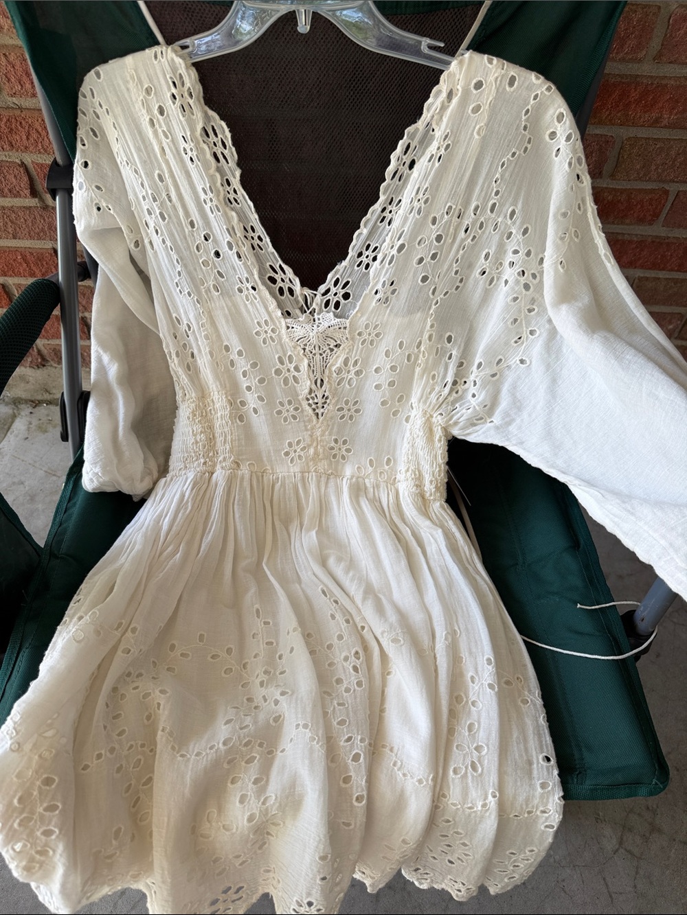 Free People Ivory Eyelet Smocked Midi Dress - Picture 3 of 3